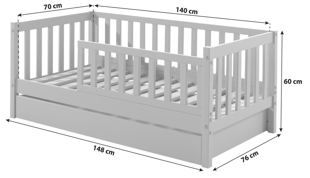 KINDER-/JUNIORBETT - Kieferfarben/Grau, MODERN, Holz (70/140cm) - MID.YOU