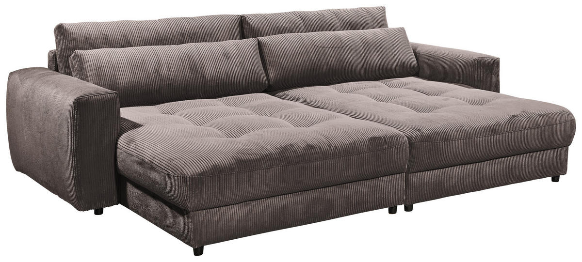 BIGSOFA in Cord Mokka  - Schwarz/Mokka, Konventionell, Holzwerkstoff/Kunststoff (292/90/194cm) - MID.YOU