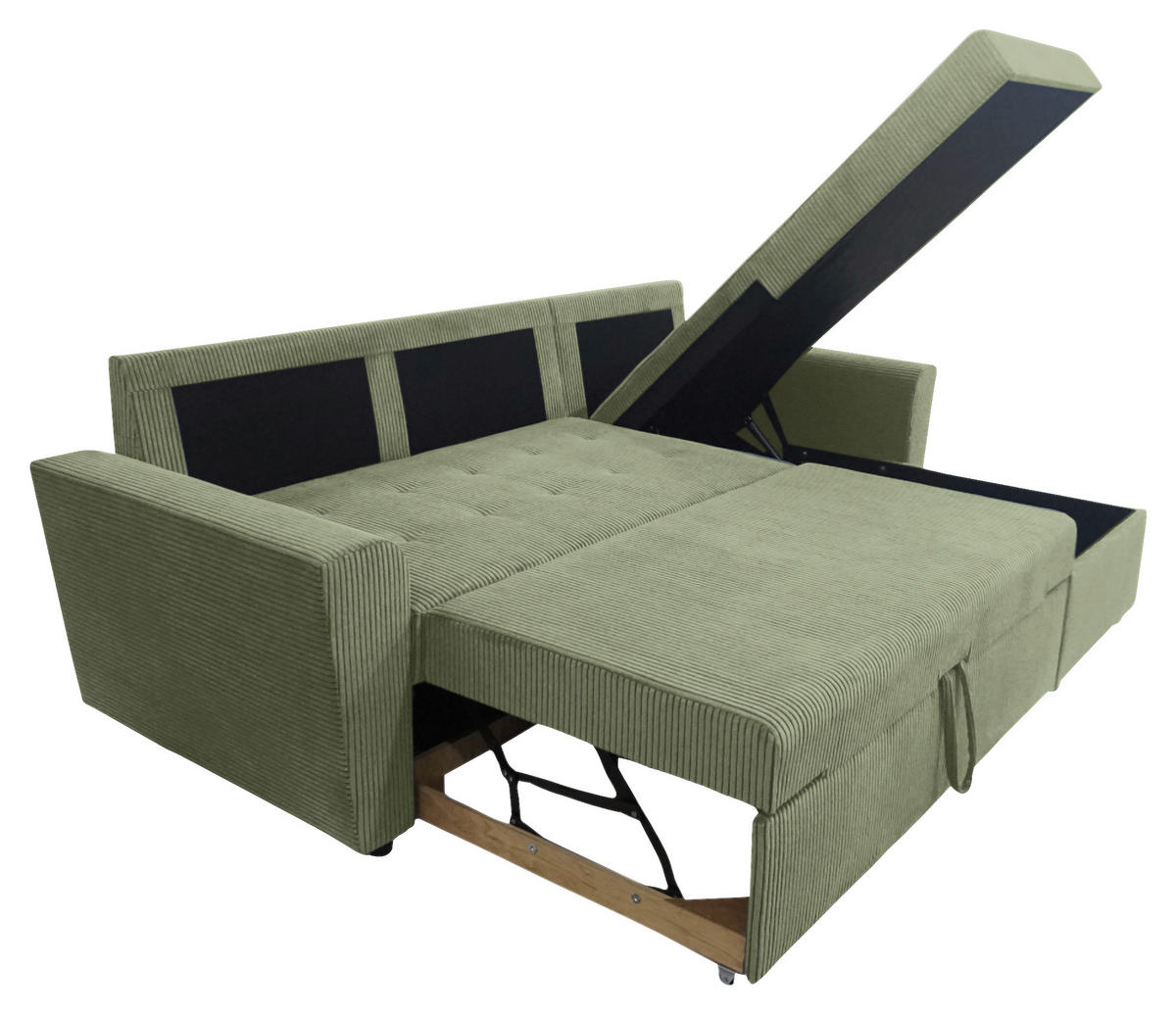 ECKSOFA TERMOLI in Cord Mintgrün  231/155 cm  - Schwarz/Mintgrün, Design, Kunststoff/Textil (231/155cm) - MID.YOU