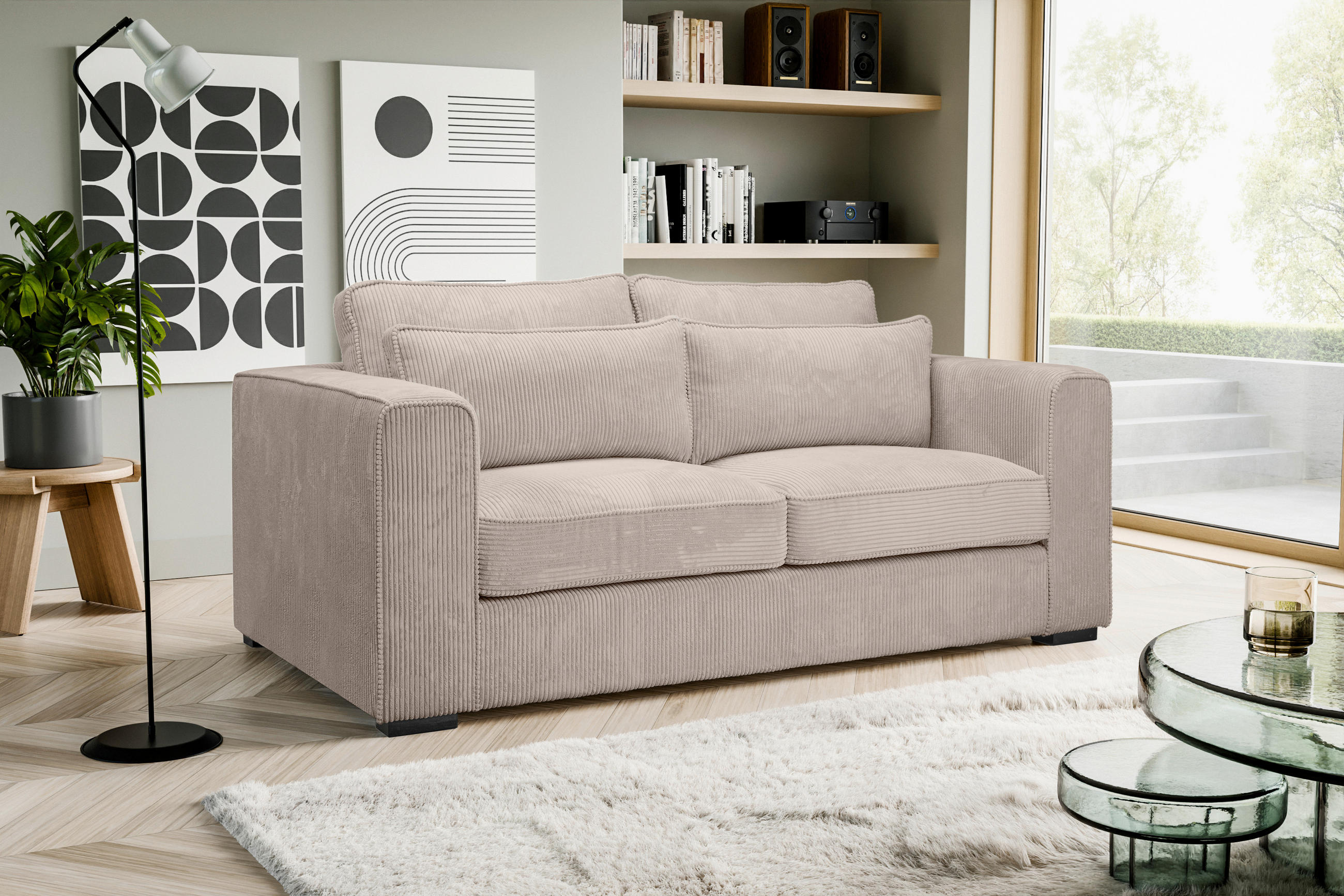 2,5-SITZER ALMERA Cord Beigebraun  - Beigebraun/Schwarz, Basics, Holz/Textil (200/92/112cm) - MID.YOU