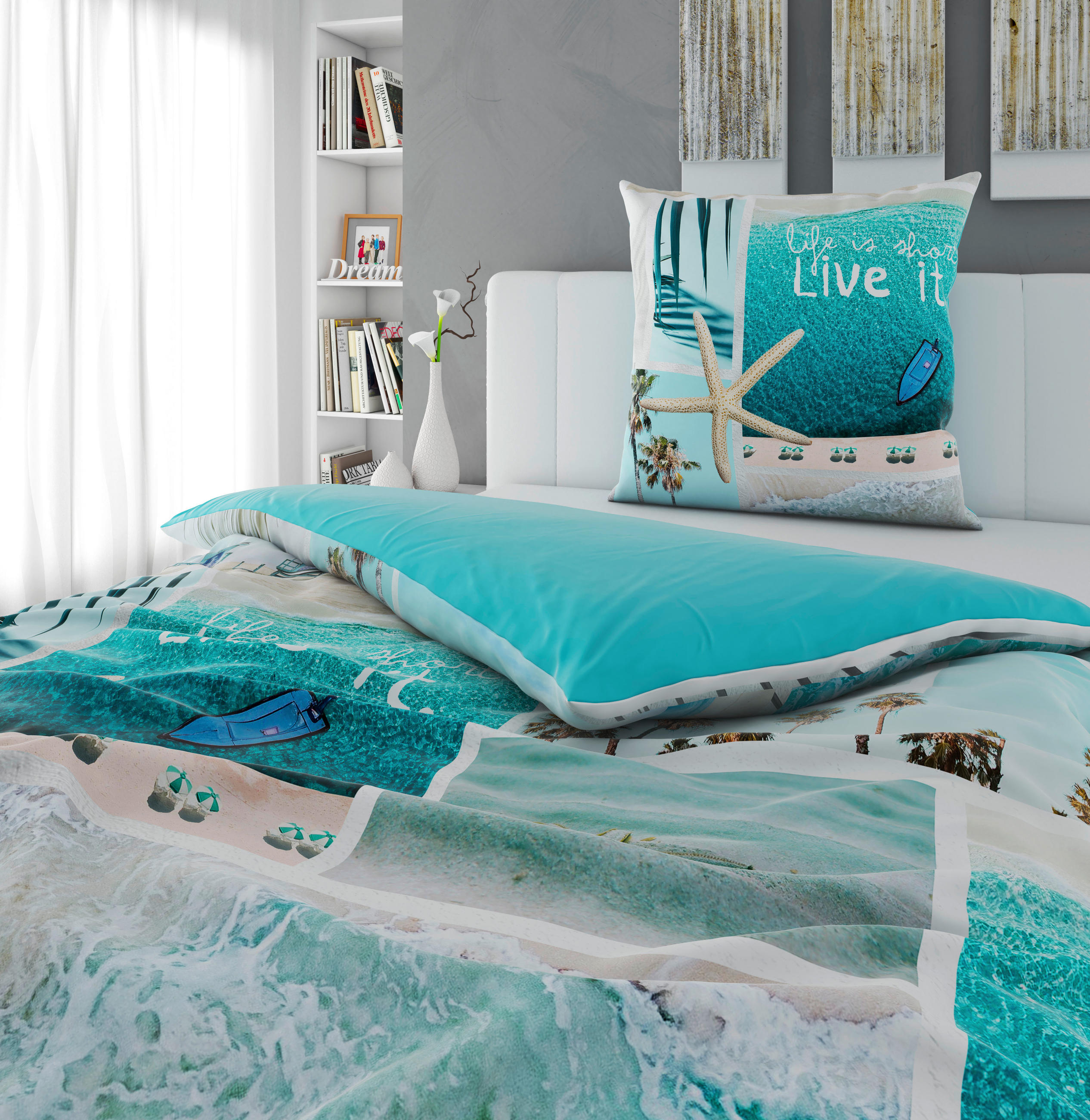 WENDEBETTWÄSCHE 135/200 cm Satin  - Blau, Textil (135/200cm) - Esposa