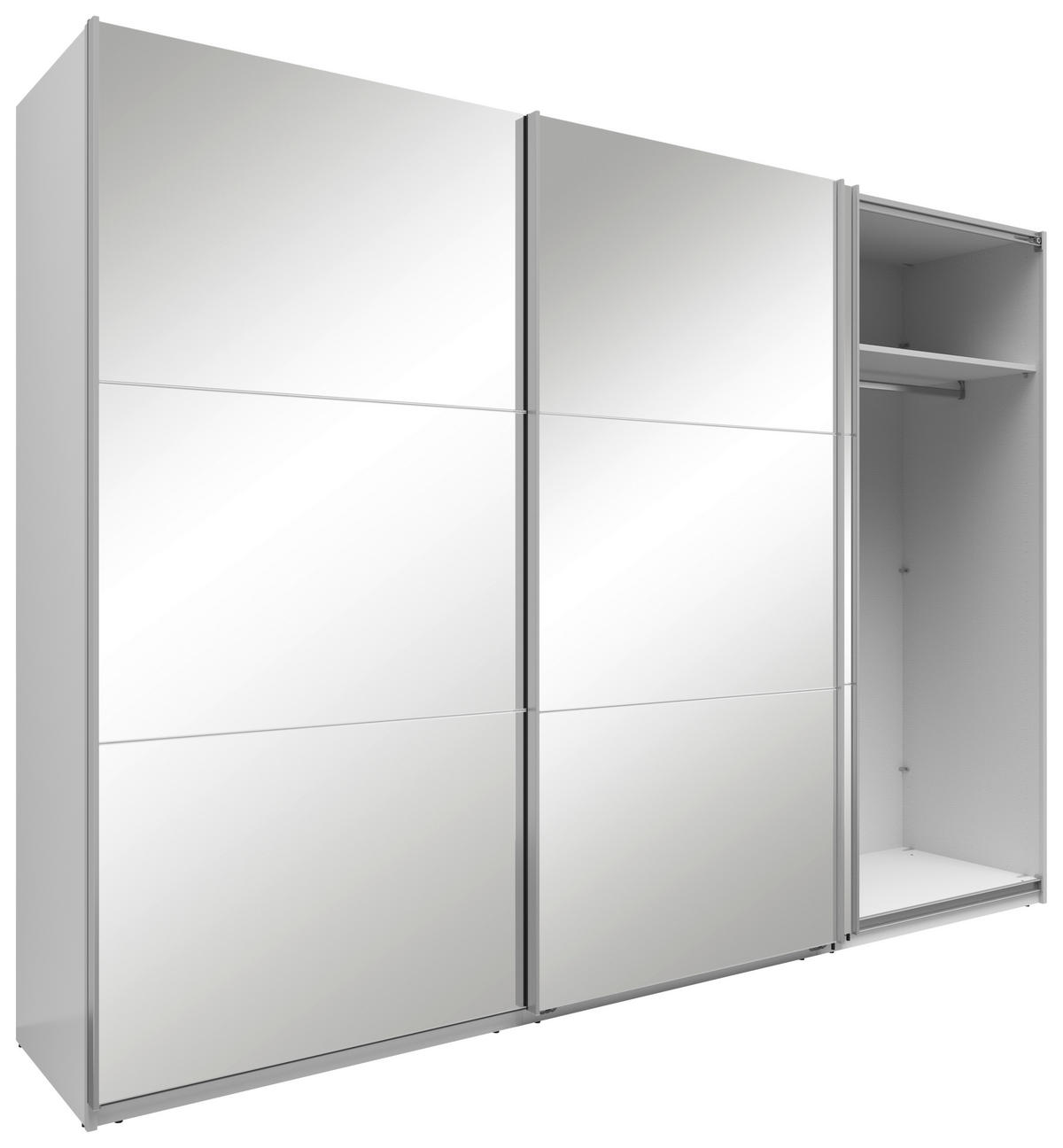 SCHWEBETÜRENSCHRANK 300/216/64 cm 3-türig Weiß  - Silberfarben/Weiß, Basics, Glas/Holzwerkstoff (300/216/64cm) - Boxxx