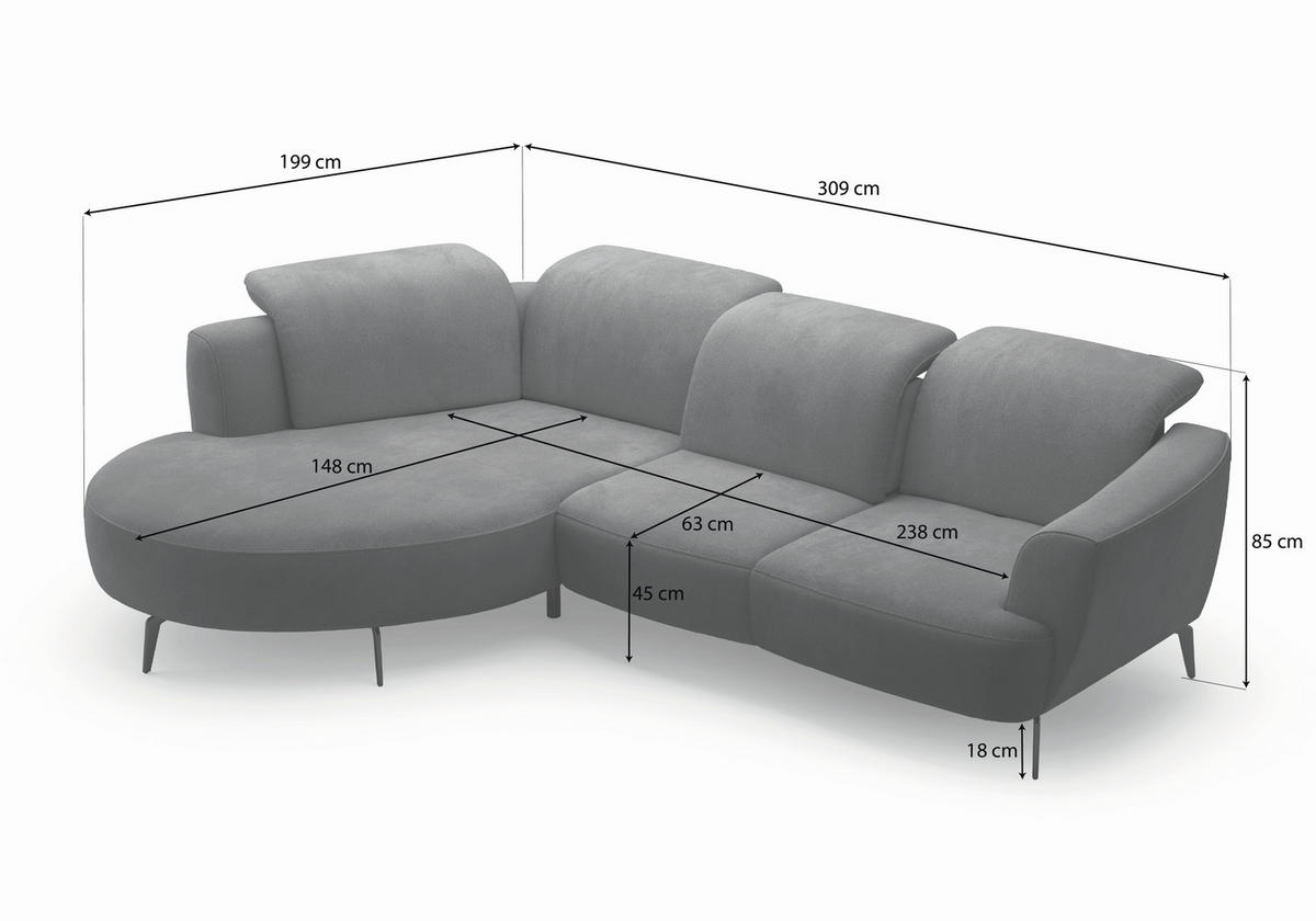 ECKSOFA in Flachgewebe Creme  199/309 cm  - Creme/Schwarz, KONVENTIONELL, Textil/Metall (199/309cm) - Sit & More