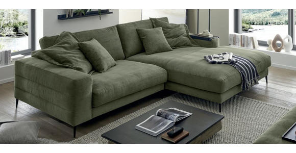 ECKSOFA in Feincord Olivgrün  - Schwarz/Olivgrün, Design, Textil/Metall (293/207cm) - Dieter Knoll