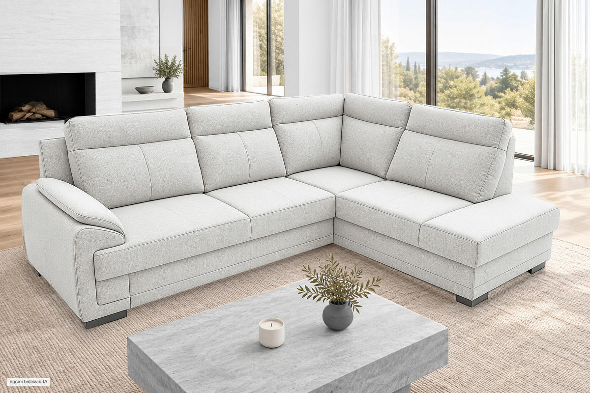ECKSOFA ALTONA in Flachgewebe Hellgrau  - Hellgrau/Schwarz, Basics, Holz/Holzwerkstoff (272/207cm) - MID.YOU