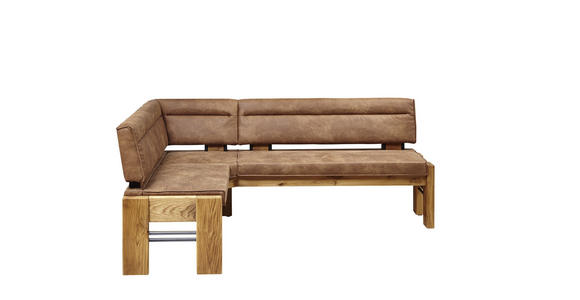 ECKBANK 163/203 cm Mikrofaser Eichefarben, Hellbraun Eiche massiv Holz, Metall   - Hellbraun/Eichefarben, KONVENTIONELL, Holz/Textil (163/203cm) - Moderano