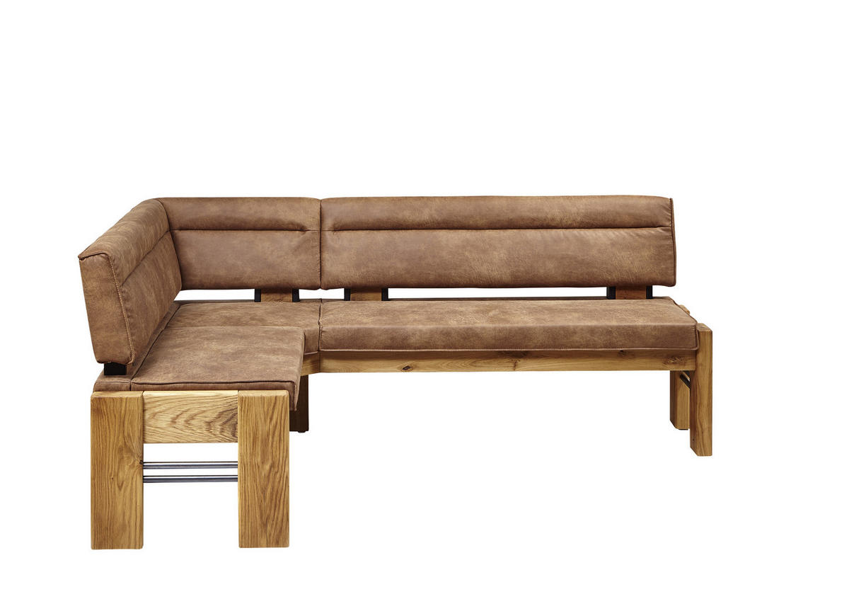 ECKBANK 163/203 cm Mikrofaser Eichefarben, Hellbraun Eiche massiv Holz, Metall   - Hellbraun/Eichefarben, KONVENTIONELL, Holz/Textil (163/203cm) - Moderano
