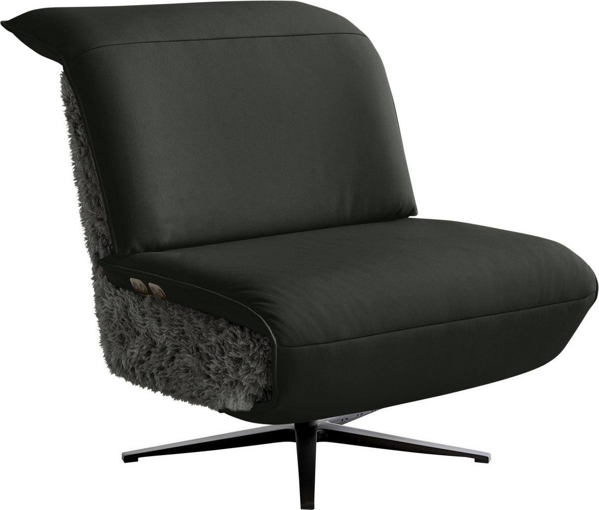 SESSEL in Hochflor Echtleder Anthrazit, Dunkelgrau  - Dunkelgrau/Anthrazit, Design, Leder/Textil (84/65/91cm) - Koinor