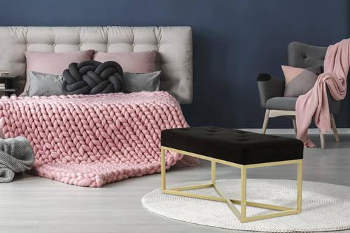 BÄNK i metall, plast, textil, trämaterial svart, guldfärgad  - svart/guldfärgad, Basics, metall/trämaterial (90/40/40cm) - Kayoom