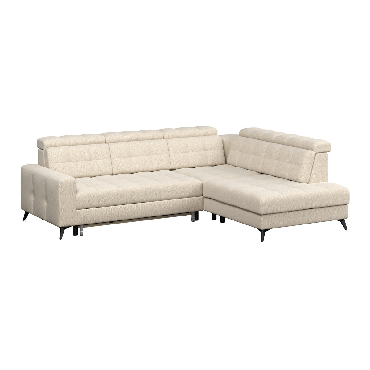 ECKSOFA BARLETTA NEW Beige Velours Bettkasten, Kopfteilverstellung, Sitztiefenverstellung, Liegefläche im Originalstoff  - Beige/Schwarz, ROMANTIK / LANDHAUS, Textil/Metall (289/228cm) - MID.YOU