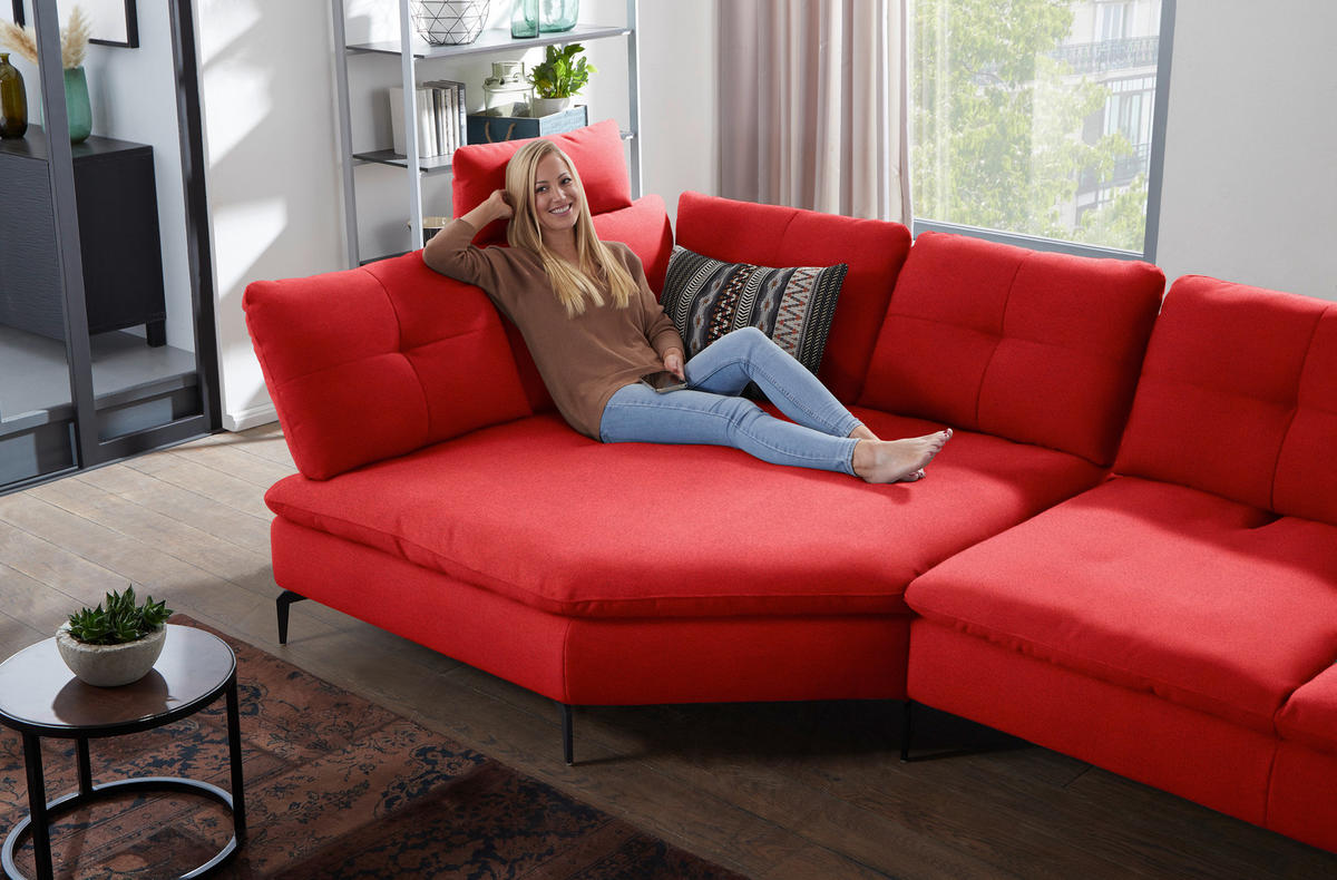 ECKSOFA in Flachgewebe Hellrot  157/344 cm  - Hellrot/Schwarz, Design, Textil/Metall (157/344cm) - Chilliano