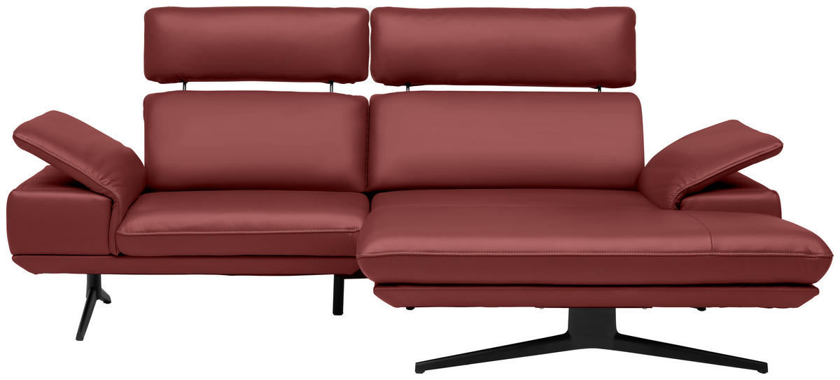 ECKSOFA Echtleder Weinrot  - Beige/Weinrot, Design, Leder/Metall (239/150cm) - Koinor