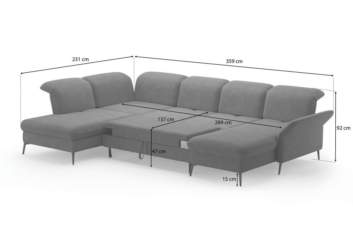 WOHNLANDSCHAFT in Flachgewebe Grau  - Schwarz/Grau, Konventionell, Textil/Metall (231/359/198cm) - Sit & More