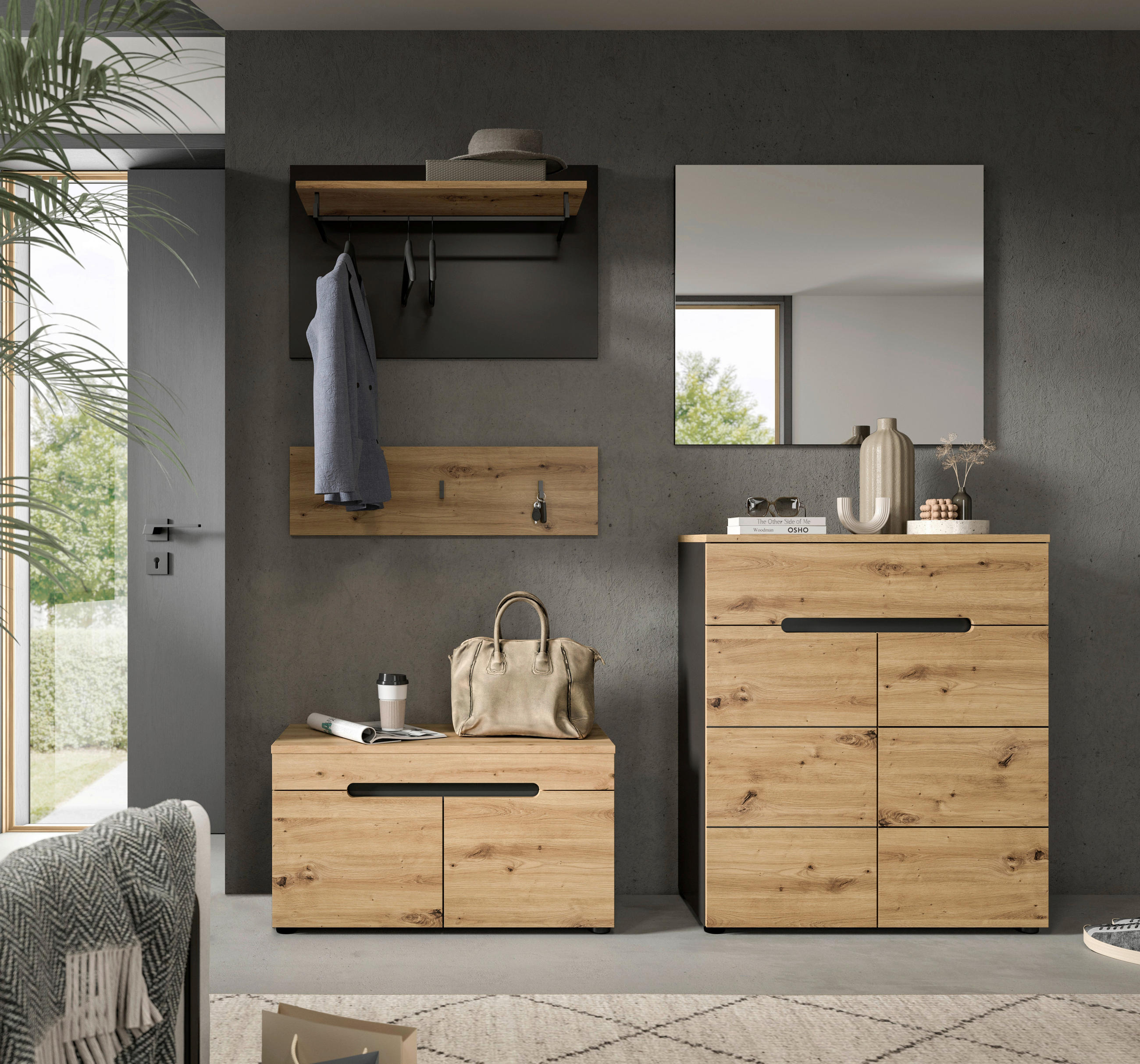 GARDEROBE 4-teilig in 175/190/37 cm - KONVENTIONELL, Glas/Holzwerkstoff (175/190/37cm) - MID.YOU