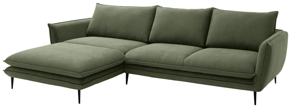 ECKSOFA Grün Webstoff  - Schwarz/Grün, KONVENTIONELL, Textil/Metall (196/304cm) - Hom`in