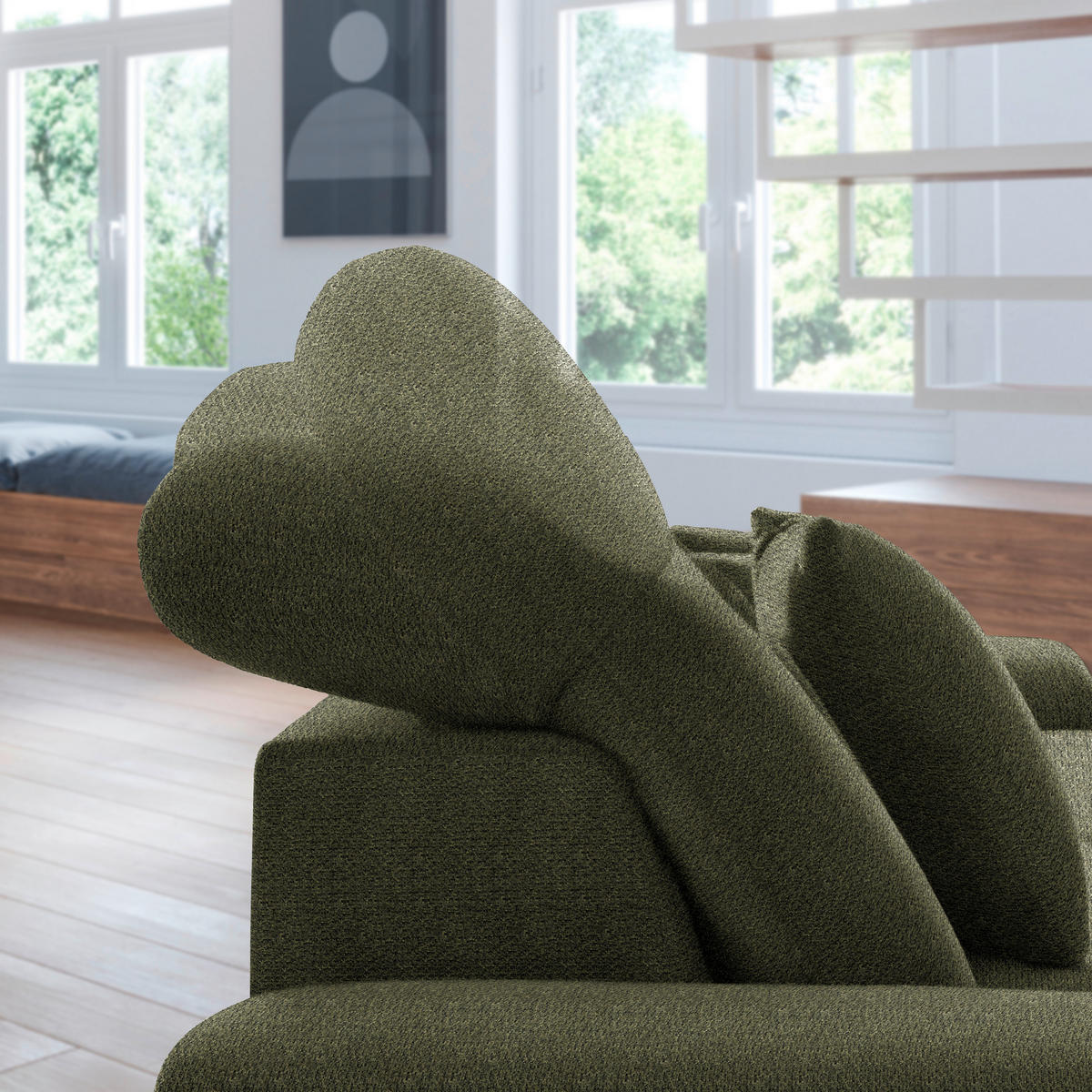 ECKSOFA in Chenille Dunkelgrün  - Dunkelgrün/Schwarz, Design, Textil/Metall (185/256cm) - Stylife