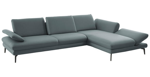 ECKSOFA in Echtleder Blaugrau  308/195 cm  - Blaugrau/Schwarz, Design, Leder/Metall (308/195cm) - Dieter Knoll