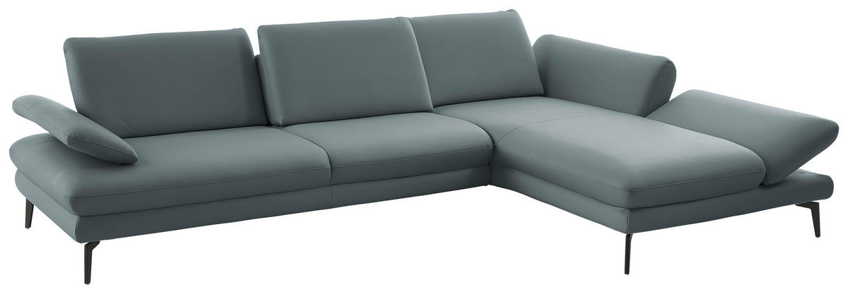 ECKSOFA in Echtleder Blaugrau  - Blaugrau/Schwarz, Design, Leder/Metall (308/195cm) - Dieter Knoll