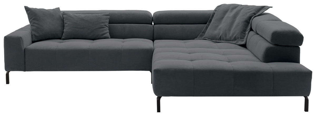 ECKSOFA in Feincord Anthrazit  - Anthrazit/Schwarz, Konventionell, Textil/Metall (311/219cm) - Hom`in