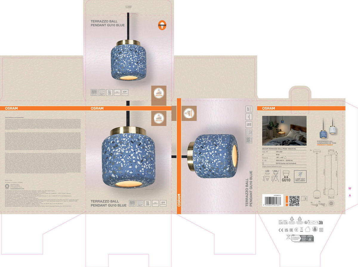 HÄNGELEUCHTE 10/150 cm  - Blau, Basics, Stein (10/150cm) - Osram