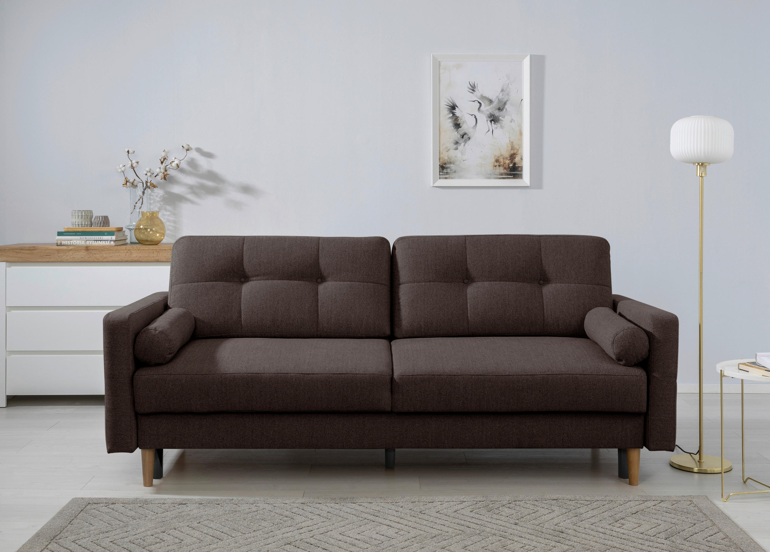 SCHLAFSOFA Noret in Grau  - Buchefarben/Grau, Design, Holz/Textil (222/93/99cm) - MID.YOU