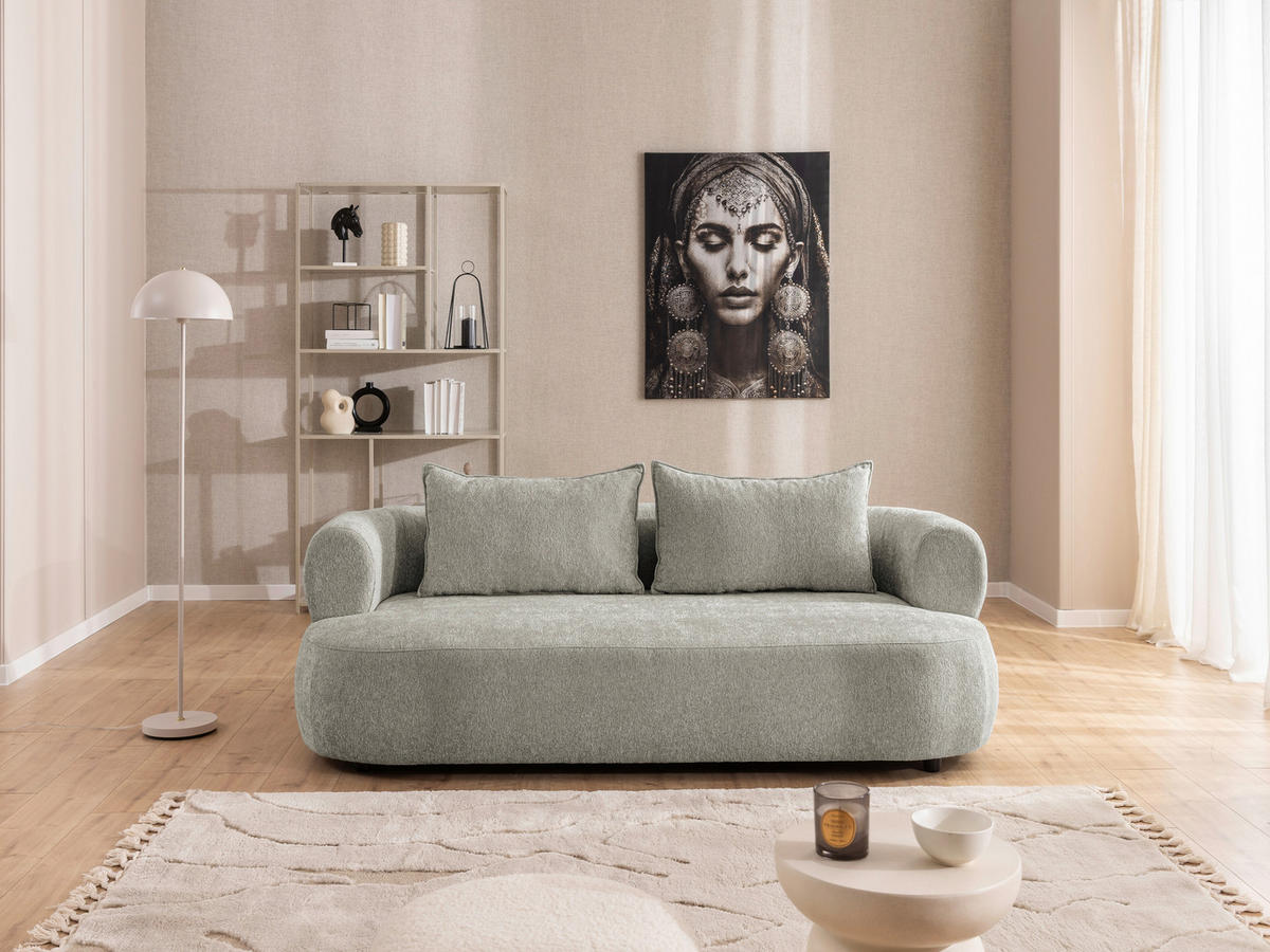 3-SITZER-SOFA Chenille Hellgrau  - Hellgrau/Schwarz, Design, Kunststoff/Textil (200/76/96cm) - Livetastic
