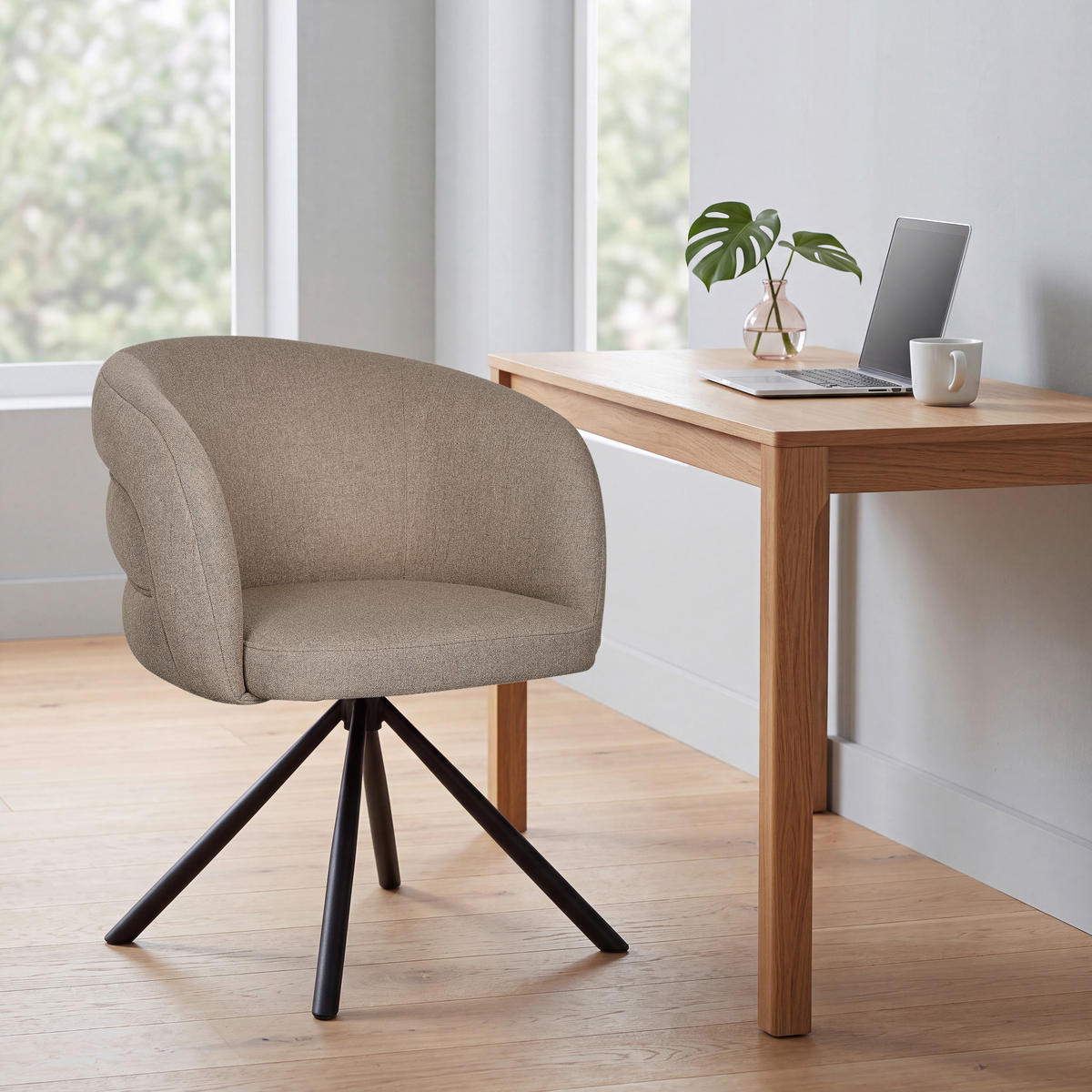 ARMLEHNSTUHL  Sitzfläche 360° drehbar, automatische Rückholfunktion Webstoff  Braun, Schwarz  - Schwarz/Braun, Design, Textil/Metall (64,5/79/64cm) - Milino