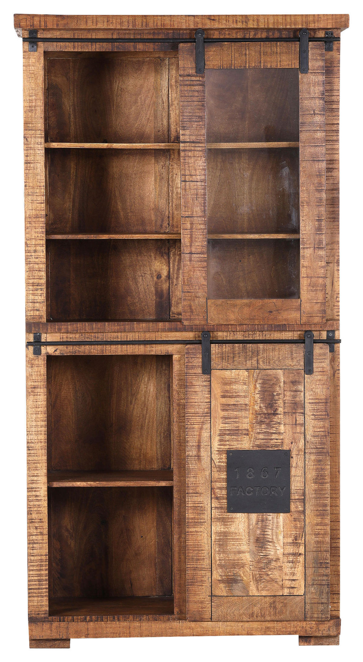 VITRINE in massiv Mangoholz Naturfarben, Schwarz  - Schwarz/Naturfarben, LIFESTYLE, Glas/Holz (100/190/45cm) - Landscape