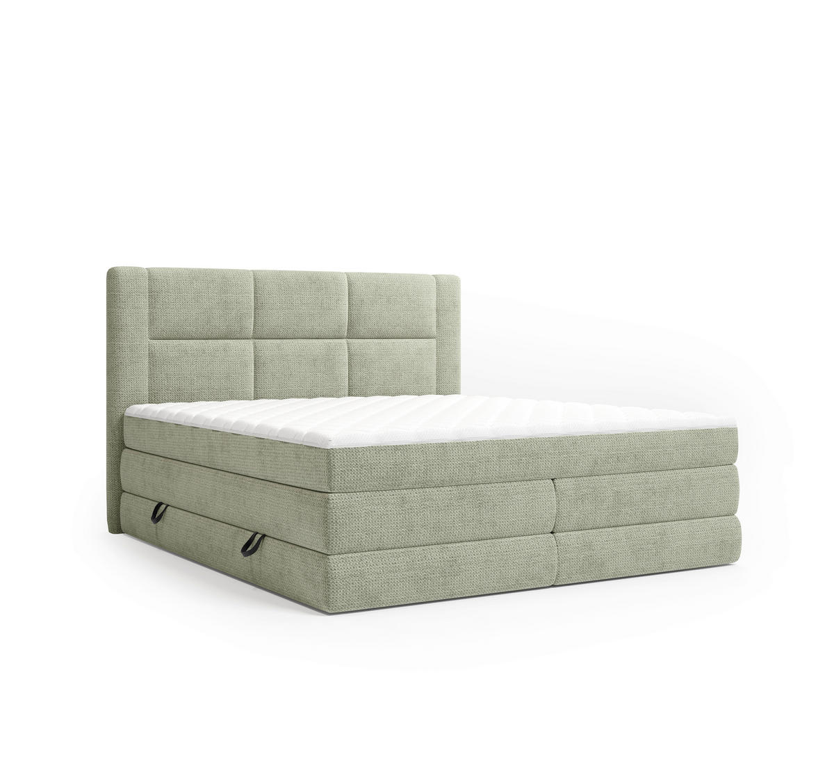 BOXSPRINGBETT 180/200 cm,  in Grün, gepolstertes Kopfteil, Bettkasten, Topper, Wendematratze mit unterschiedlichen Härtegraden, H2 + H3 = mittel + fest  - Schwarz/Grün, Design, Kunststoff/Textil (180/200cm) - Esposa