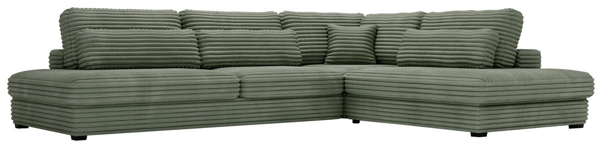 ECKSOFA in Cord, Plüsch Grün  - Schwarz/Grün, Design, Kunststoff/Textil (332/244cm) - Livetastic