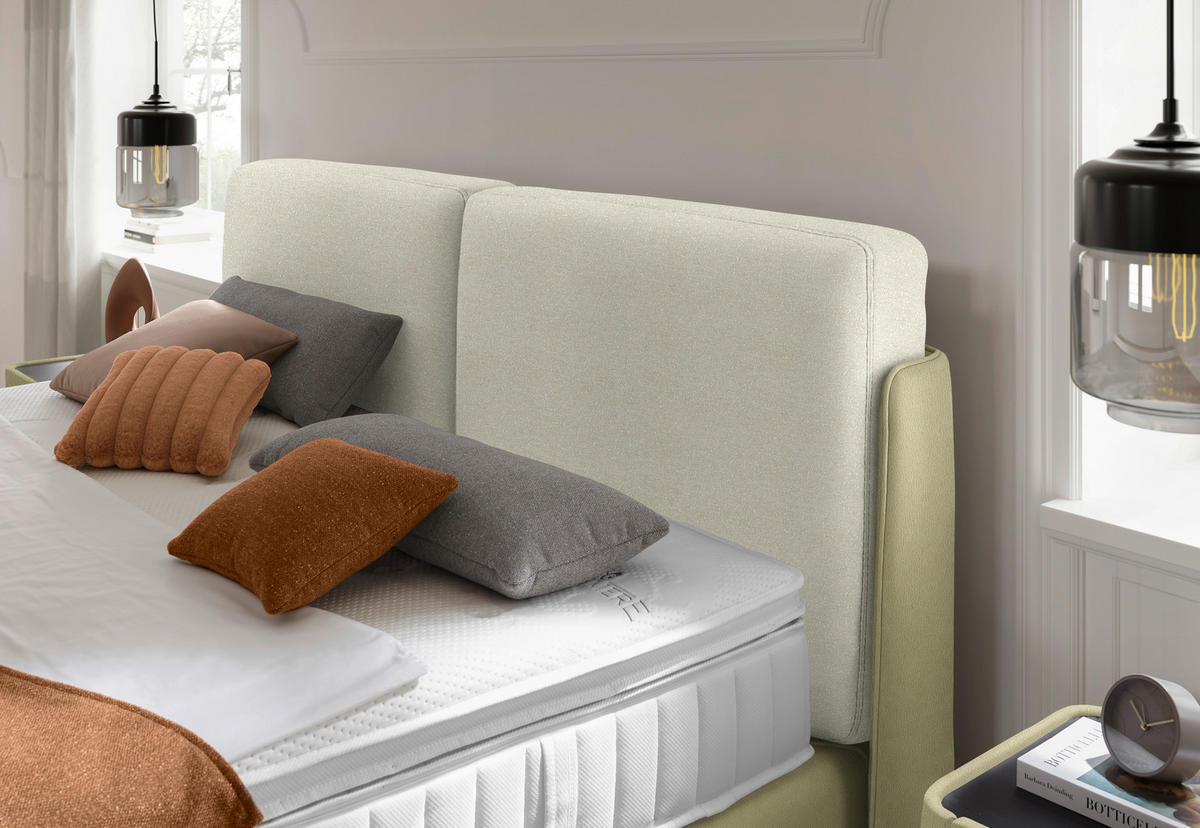 BOXSPRINGBETT 180/200 cm  in Weiß, Hellgrün  - Schwarz/Weiß, Design, Textil/Metall (180/200cm) - Johann Jakob