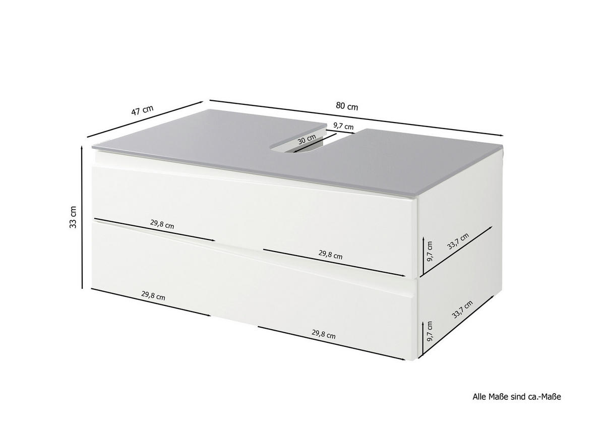 WASCHBECKENUNTERSCHRANK 80/33/47 cm  - Weiß Hochglanz/Grau, MODERN, Glas/Holzwerkstoff (80/33/47cm) - MID.YOU