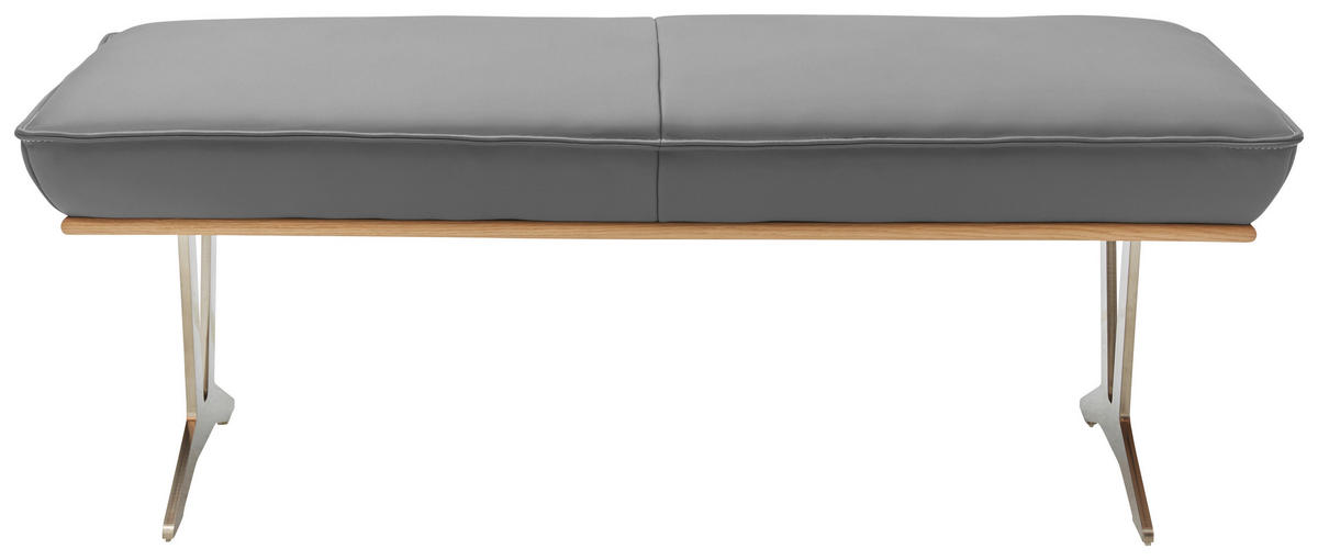 HOCKERBANK 130/49/54 cm  in Grau  - Edelstahlfarben/Beige, Design, Leder/Holz (130/49/54cm) - Ambiente