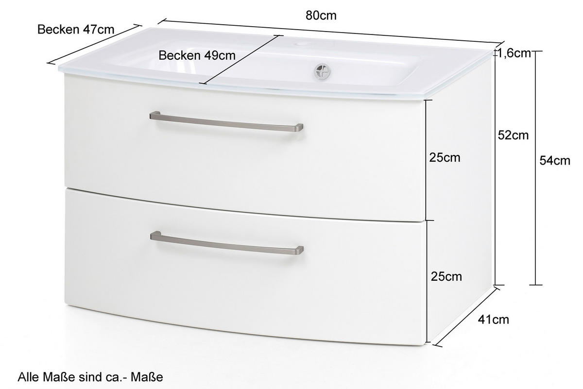 WASCHTISCHKOMBI 80 cm  - Alufarben/Weiß, KONVENTIONELL, Glas/Holzwerkstoff (80cm) - Held