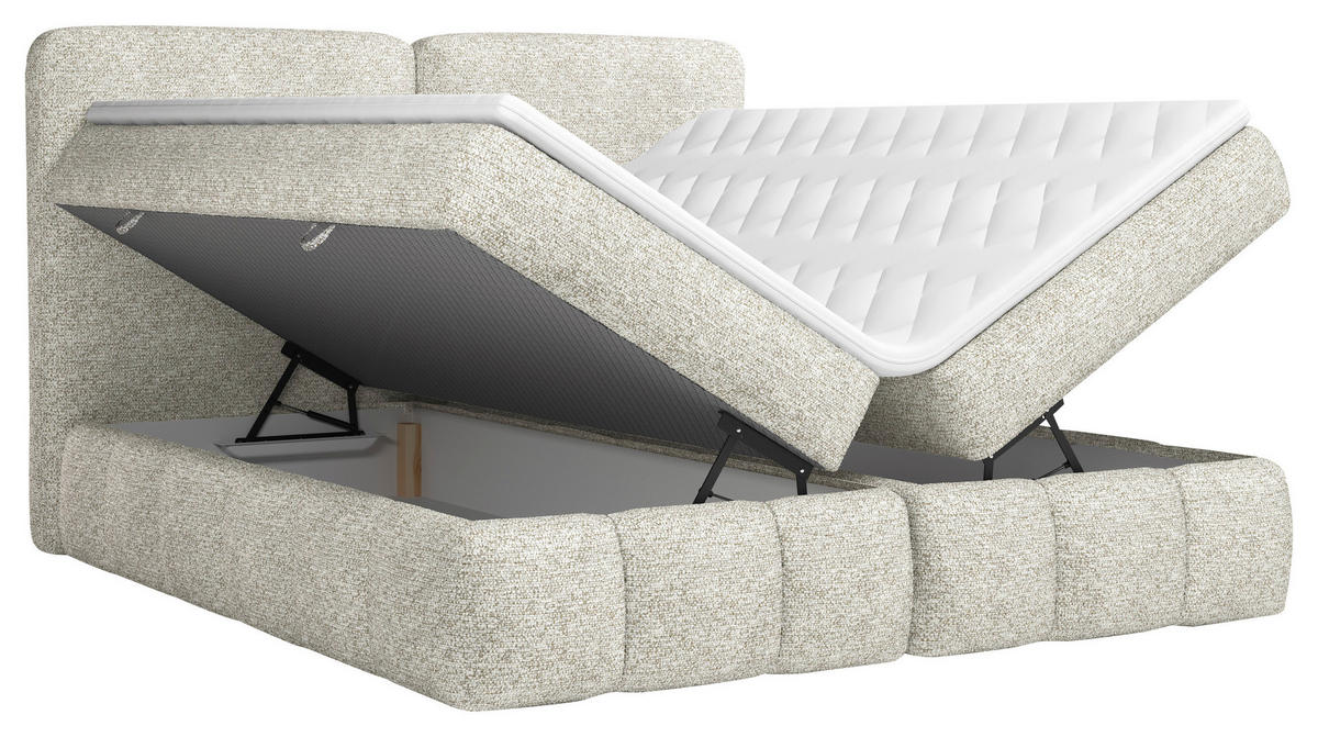 BOXBETT 140/200 cm,  in Naturfarben, Bettkasten, Topper, Matratzen, H3 = fest  - Schwarz/Naturfarben, KONVENTIONELL, Kunststoff/Textil (140/200cm) - Carryhome