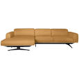 ECKSOFA  in Echtleder Senfgelb Kopfteilverstellung  163/305 cm  - Eichefarben/Senfgelb, Design, Leder/Holz (163/305cm) - Novel