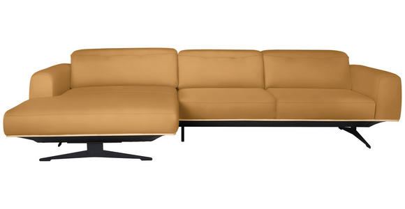 ECKSOFA  in Echtleder Senfgelb Kopfteilverstellung  163/305 cm  - Eichefarben/Senfgelb, Design, Leder/Holz (163/305cm) - Novel