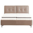 POLSTERBETT Matratze, Lattenrost, Topper Hellbraun 200/200 cm  - Hellbraun/Schwarz, KONVENTIONELL, Leder/Holz (200/200cm) - Novel