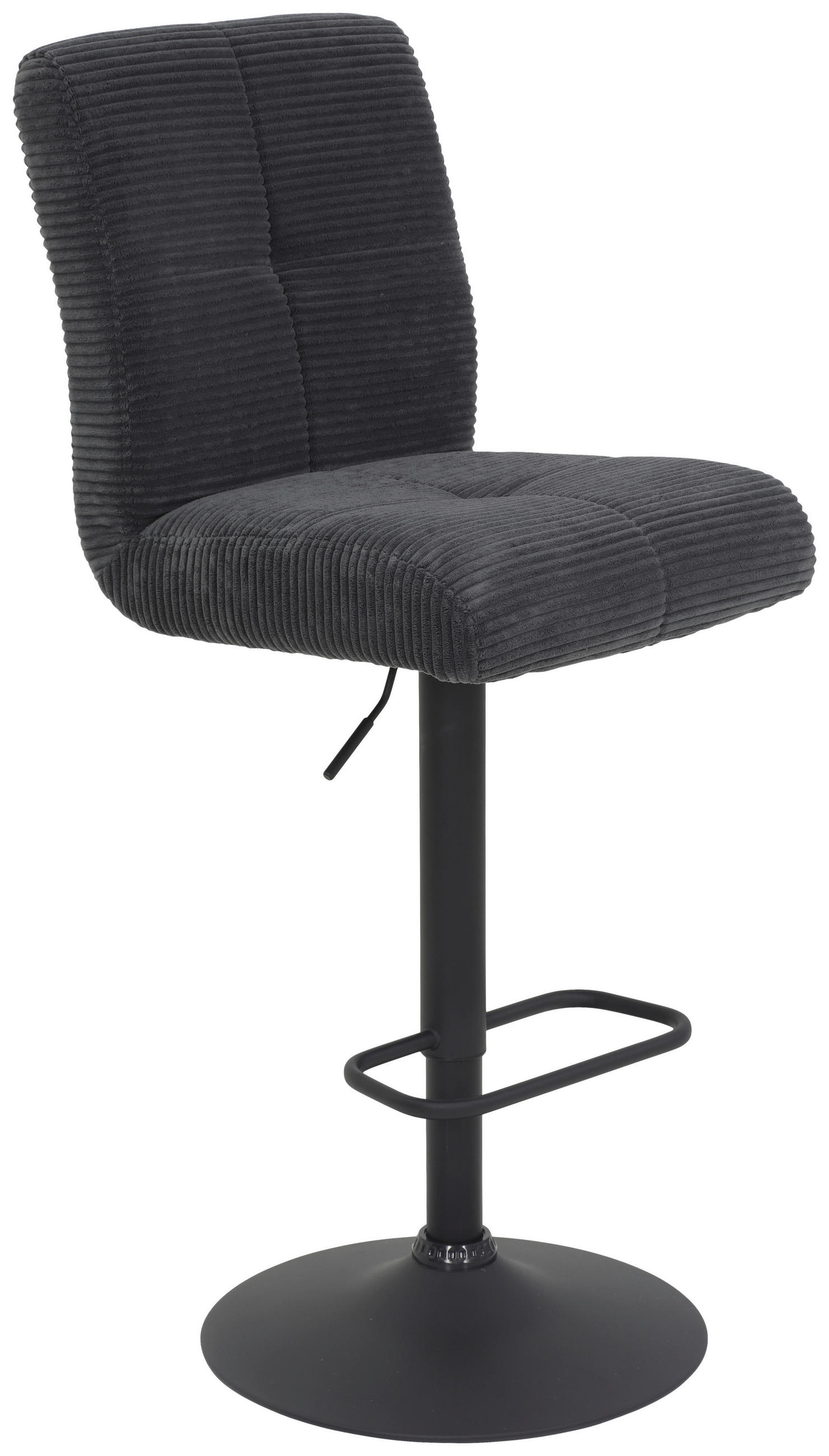 BARHOCKER Cord, Mikrofaser Anthrazit, Schwarz Stahl Sitzfläche 360° drehbar  - Anthrazit/Schwarz, Design, Textil/Metall (44/102-124/57cm) - Boxxx