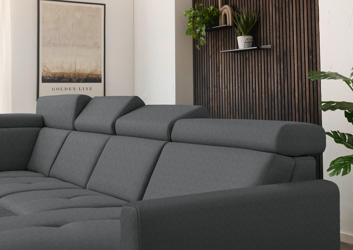 WOHNLANDSCHAFT Flachgewebe Dunkelgrau  - Dunkelgrau/Schwarz, Konventionell, Textil/Metall (215/333/174cm) - Beldomo System