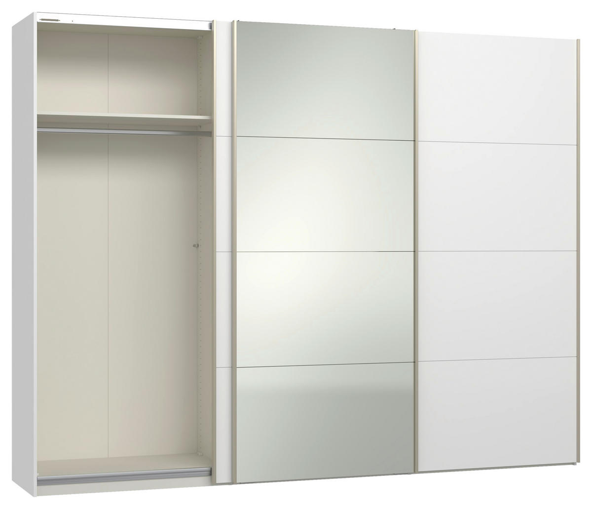 SCHWEBETÜRENSCHRANK 303/236/65 cm 3-türig Weiß  - Edelstahlfarben/Weiß, Design, Glas/Holzwerkstoff (303/236/65cm) - Jutzler