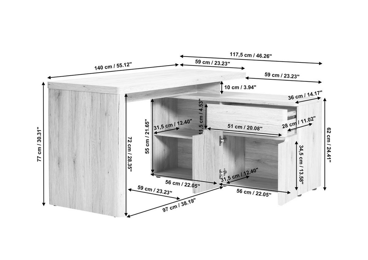 ECKSCHREIBTISCH 140/117,5/77 cm Walnussfarben Stauraum, seitenverkehrt montierbar  - Walnussfarben, KONVENTIONELL, Holzwerkstoff (140/117,5/77cm) - MID.YOU