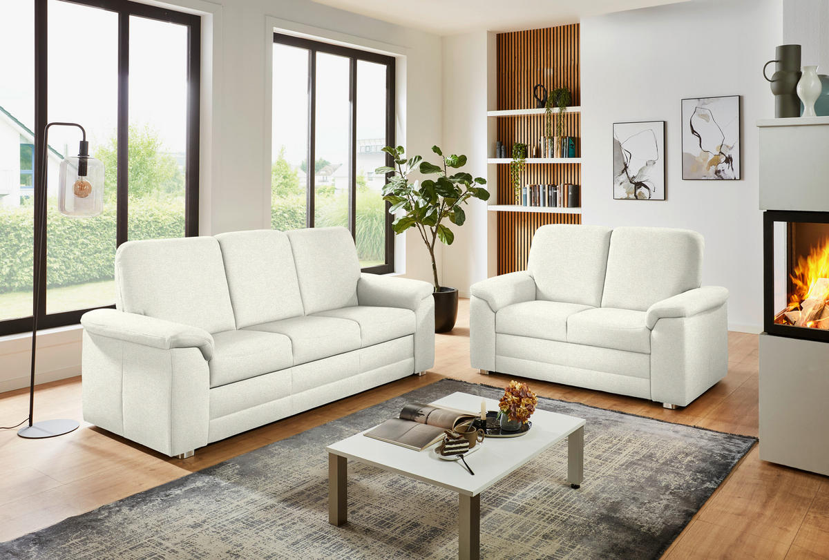 SITZGARNITUR Chenille Creme  - Creme/Alufarben, Konventionell, Textil/Metall (208/156/96/89cm) - Beldomo Comfort