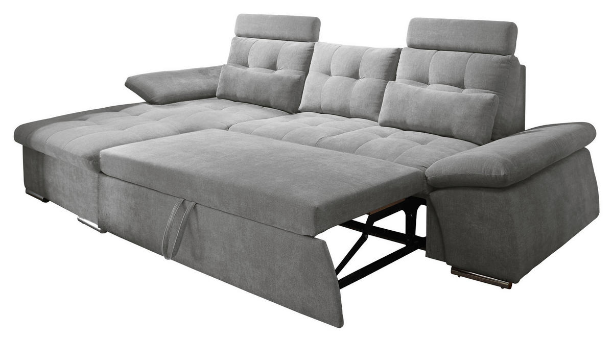 ECKSOFA Grau Mikrovelours  - Silberfarben/Grau, KONVENTIONELL, Kunststoff/Textil (170/268cm) - MID.YOU