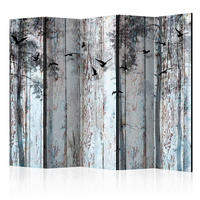 PARAVENT mit 5  Flügel - Braun/Hellblau, Basics, Holz/Textil (225/172/3cm) - artgeist