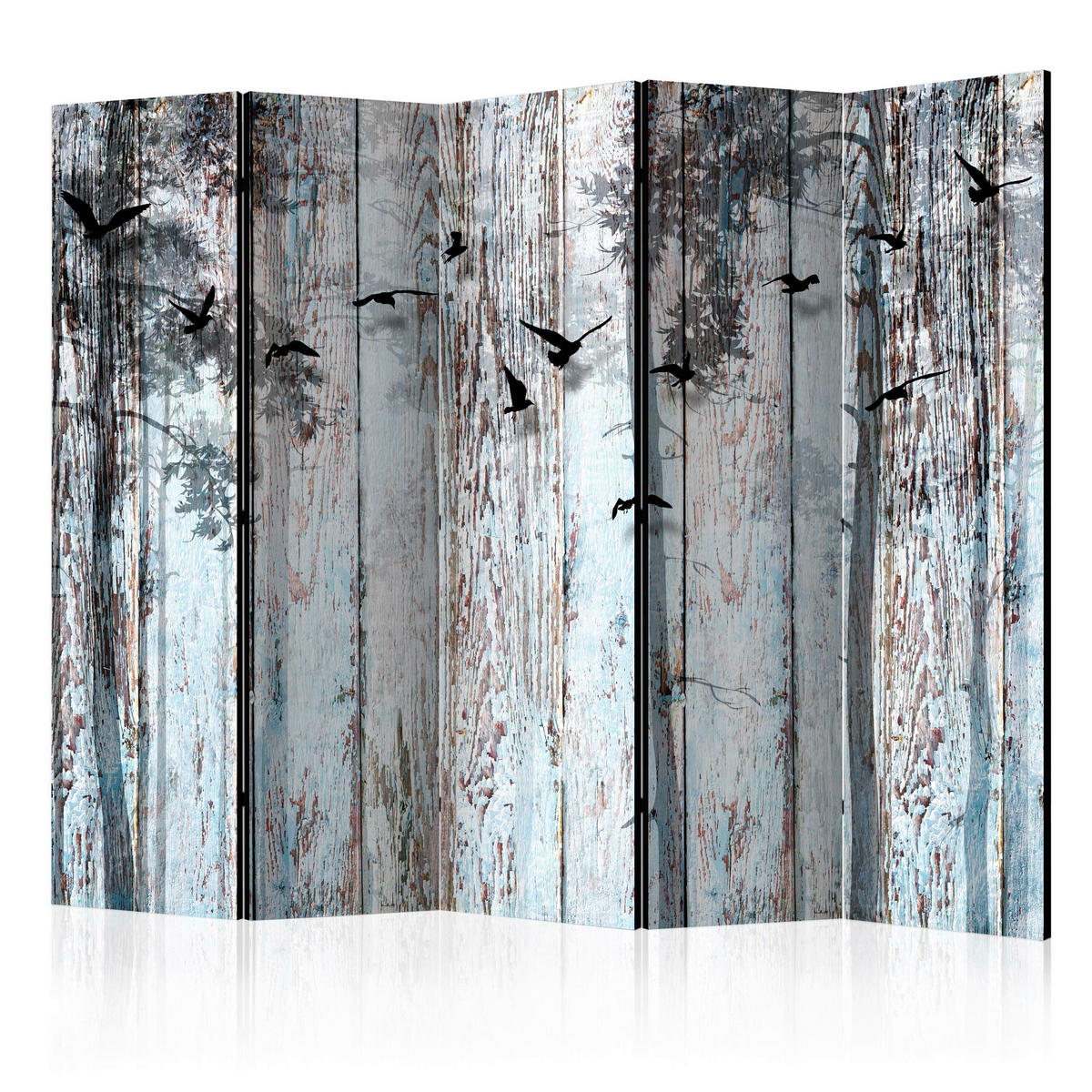 PARAVENT mit 5  Flügel - Braun/Hellblau, Basics, Holz/Textil (225/172/3cm) - artgeist