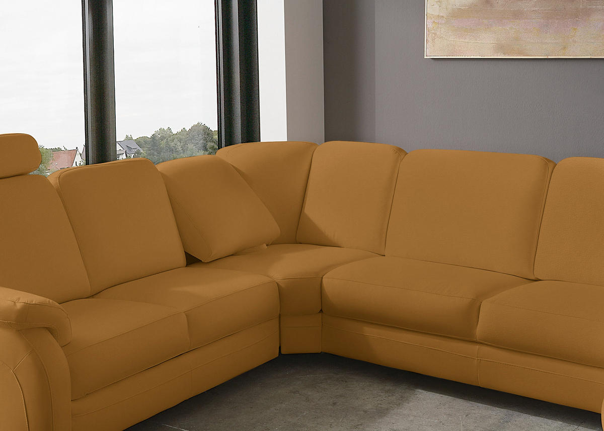 WOHNLANDSCHAFT Echtleder Senfgelb  - Senfgelb/Alufarben, Konventionell, Leder/Metall (239/329/165cm) - Beldomo Premium