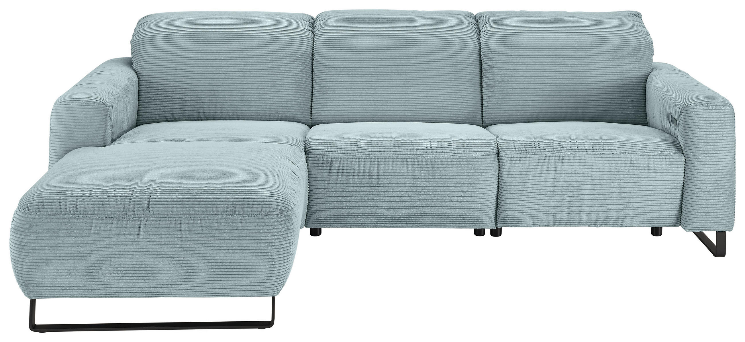 ECKSOFA Hellblau Cord Rücken echt, Relaxfunktion, Kopfteilverstellung  - Schwarz/Hellblau, KONVENTIONELL, Textil/Metall (180/266cm) - Hom`in