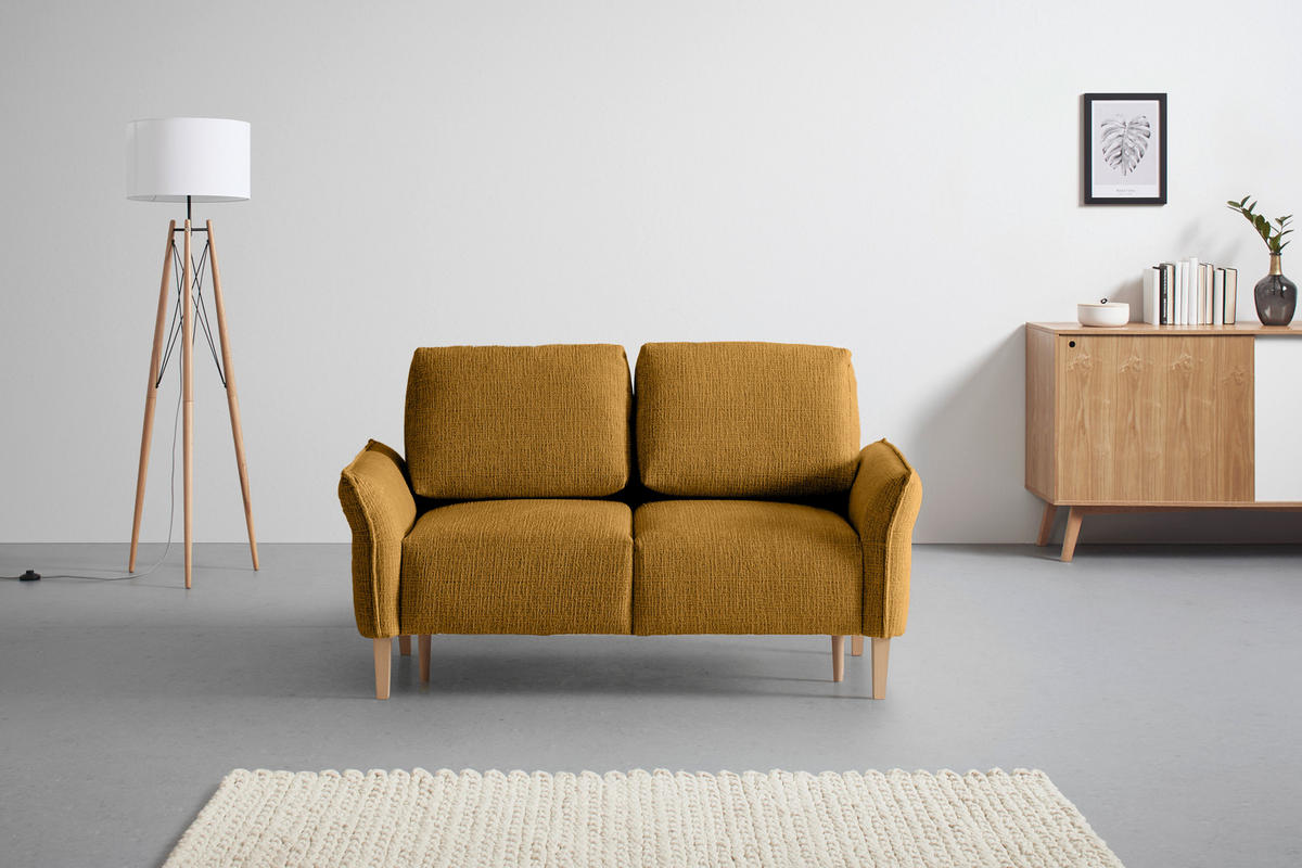 2-SITZER-SOFA in Webstoff Senfgelb  - Eichefarben/Senfgelb, Modern, Holz/Textil (150/85/92cm) - MID.YOU