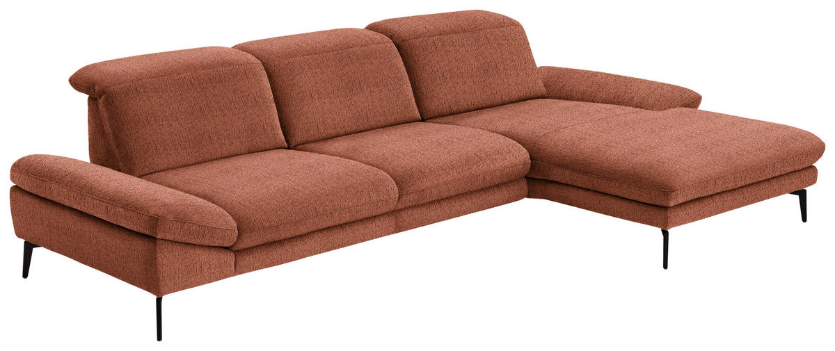 ECKSOFA in Chenille Rostfarben  - Rostfarben/Schwarz, Design, Textil/Metall (319/188cm) - Beldomo System